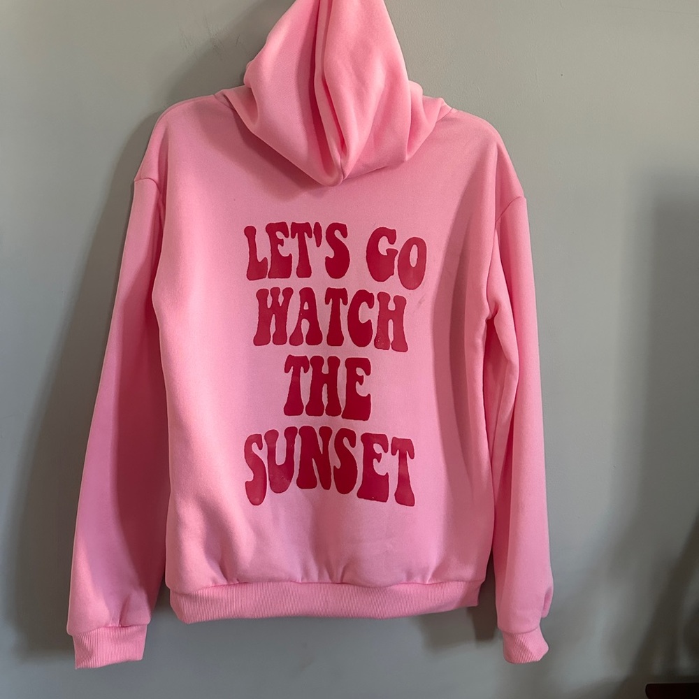 SHEIN Pink Hoodie with Bold Red Lettering